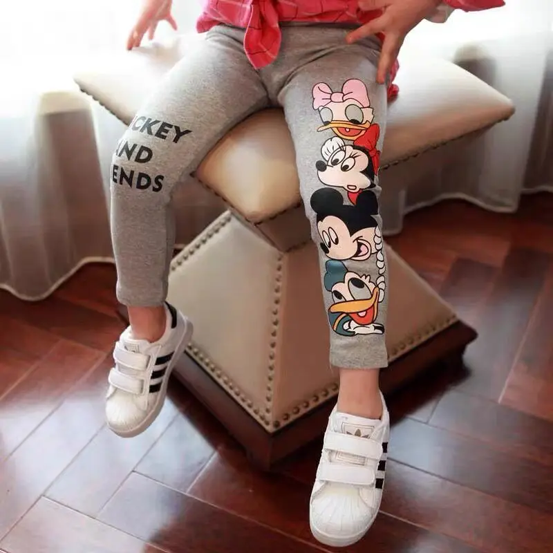 Spring Autumn Girls Leggings Cartoon Print Versatile Pants Outer Wear Kids Solid Color Casual Fashion Tight Trousers 80-130CM