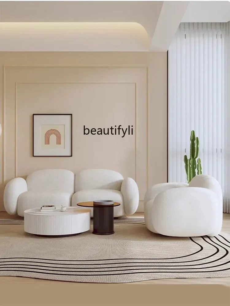 

S7486 ss Французский кремовый стиль Гостиная Облачный диван Маленькая квартира Диван Тофу Блок Бесшумный стиль Ткань Одноместная двуместная мебель