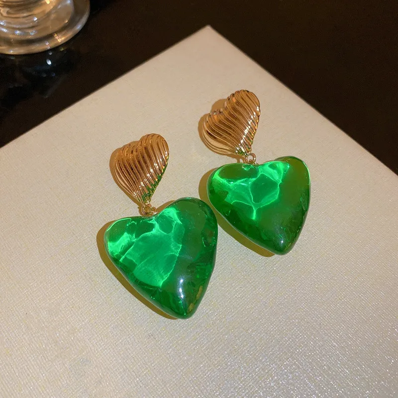 

Statement Big Green Resin Heart Drop Earrings Personality New Pendientes Mujer