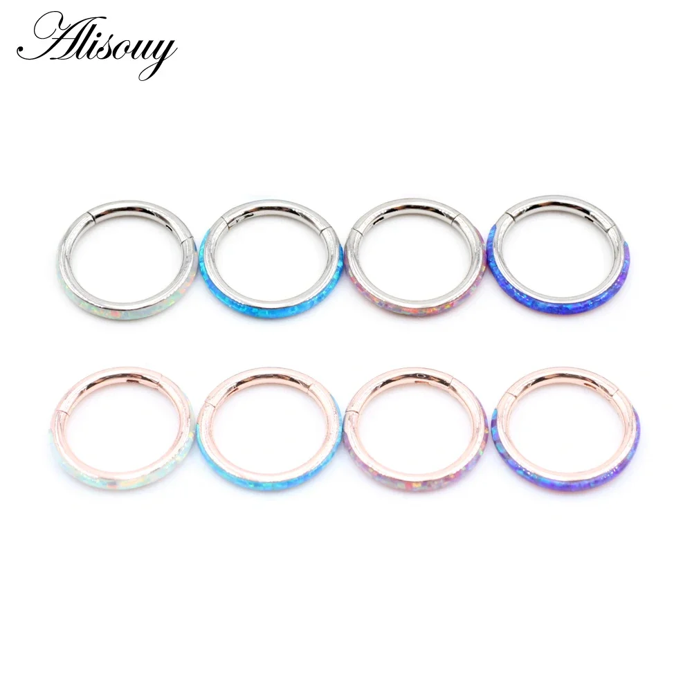 1 قطعة 16 جرام متمحور الفرس الأنف الدائري 316L الفولاذ المقاوم للصدأ الحاجز الدائري أوبال هوب الحاجب الشفاه أقراط للأذن هيئة ثقب المجوهرات #2