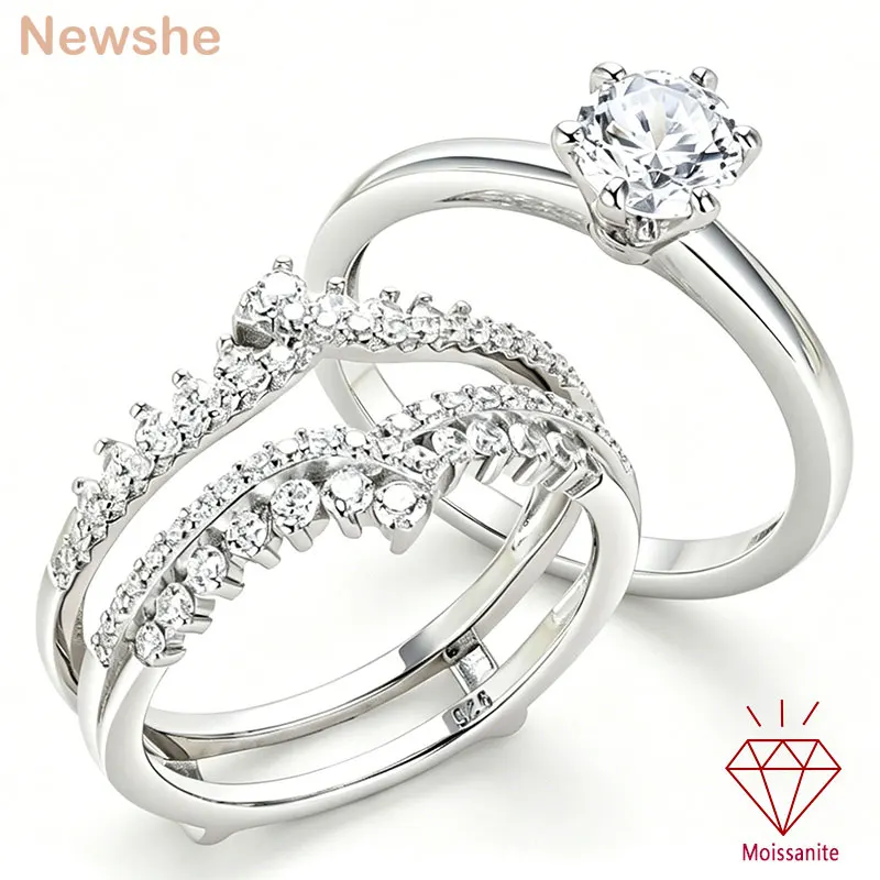 

Newshe Full Moissanite Solitaire Engagement Ring Bridal Set for Women Enhancer Wedding Band Wraps White Gold Plated Jewelry