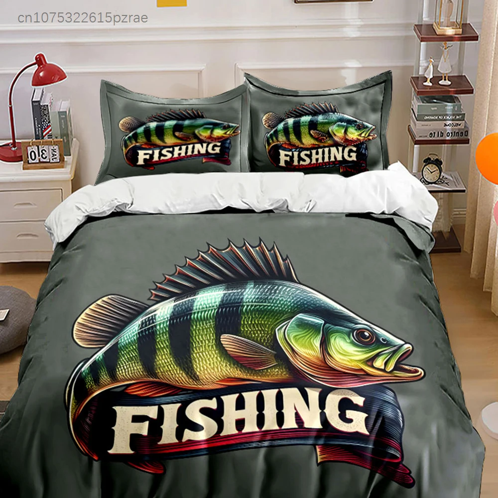 Fishing-Themed Graphic Set Multiple Sizes kid's And adults' Bedroom Exquisite 3PC Bedding set, Gift 5