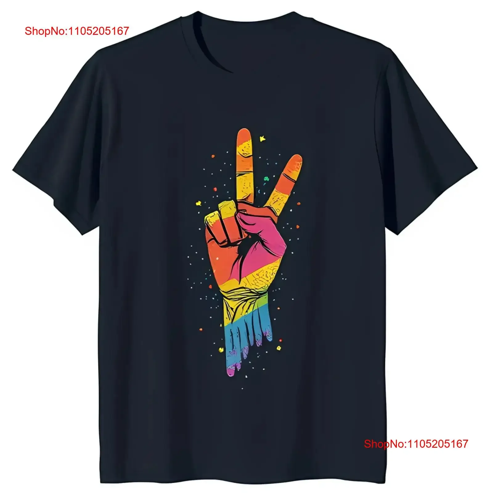 Stylized Rainbow Peace Sign Hand on Dark Blue T Shirt with Stars vintage Washed streetwear designer clothes Stylish Versatile