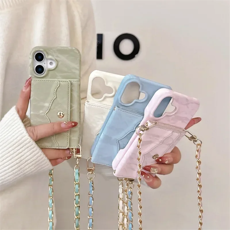 

New for iPhone 16plus Phone Case Card Bag 15pro Mirror 14promax Flip Cover 13 Velvet 12 Metal Leather Chain 11 Protective Cover