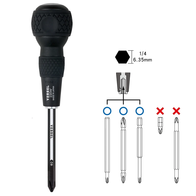 VESSEL Ball Grip Screwdriver Set with Replacement Bits Japan Tools No.220W/270BW Series