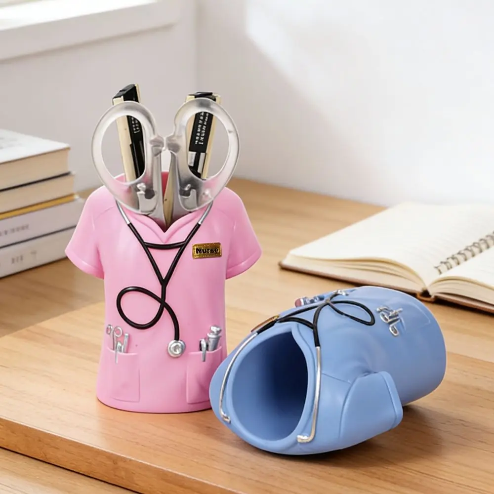 Creative Doctor's Coat-Shaped Pen Holder With Stethoscope Decoration Practical Doctor White Coat Pencil Holder