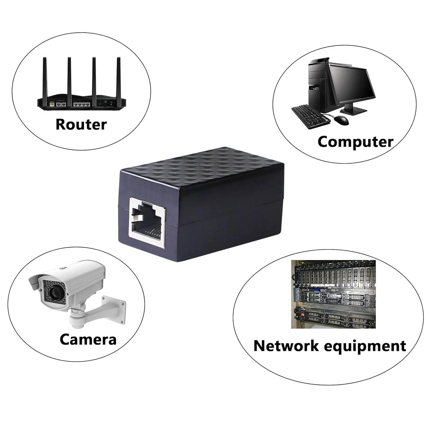 1pc Lightning Arrester RJ45 Female to Female Jack Extension Adapter Ethernet Surge Protector Network Protect Device Black