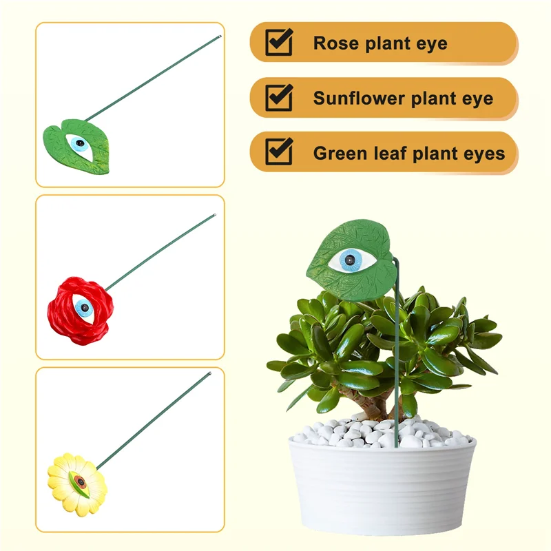 

A57X-6PCS Resin Plant Eyes Stakes Novelty Rose Sunflower Green Leave Plant Garden Stakes Funny Floral Plant Pick Ornaments