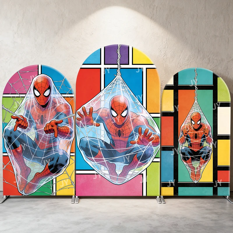 

Spiderman Web Theme Arch Backdrop Cover Colorful Festive Scene For Kids Birthday Baby Shower Photo Booth Decor Background
