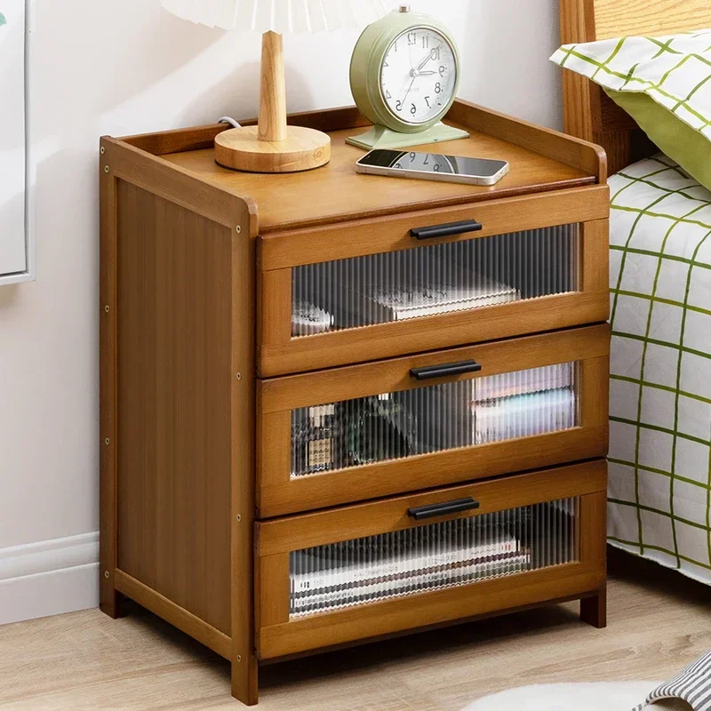 

Fashion Multifunctional Drawer for Bedroom Modern Nightstand Bamboo Storage Cabinet Bedside Organizer