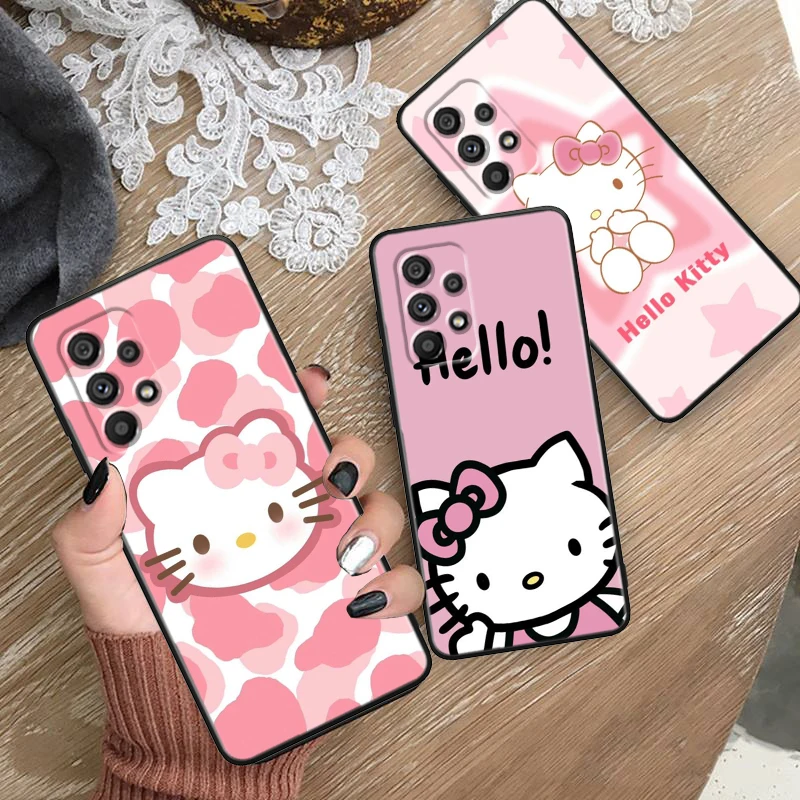 Hello Kitty Sanrio Cute For Samsung A53 A52 A33 A32 A51 A71 A21S A13 A73 A50 A22 A23 A03 A72 A54 A12 5G Black Phone Case