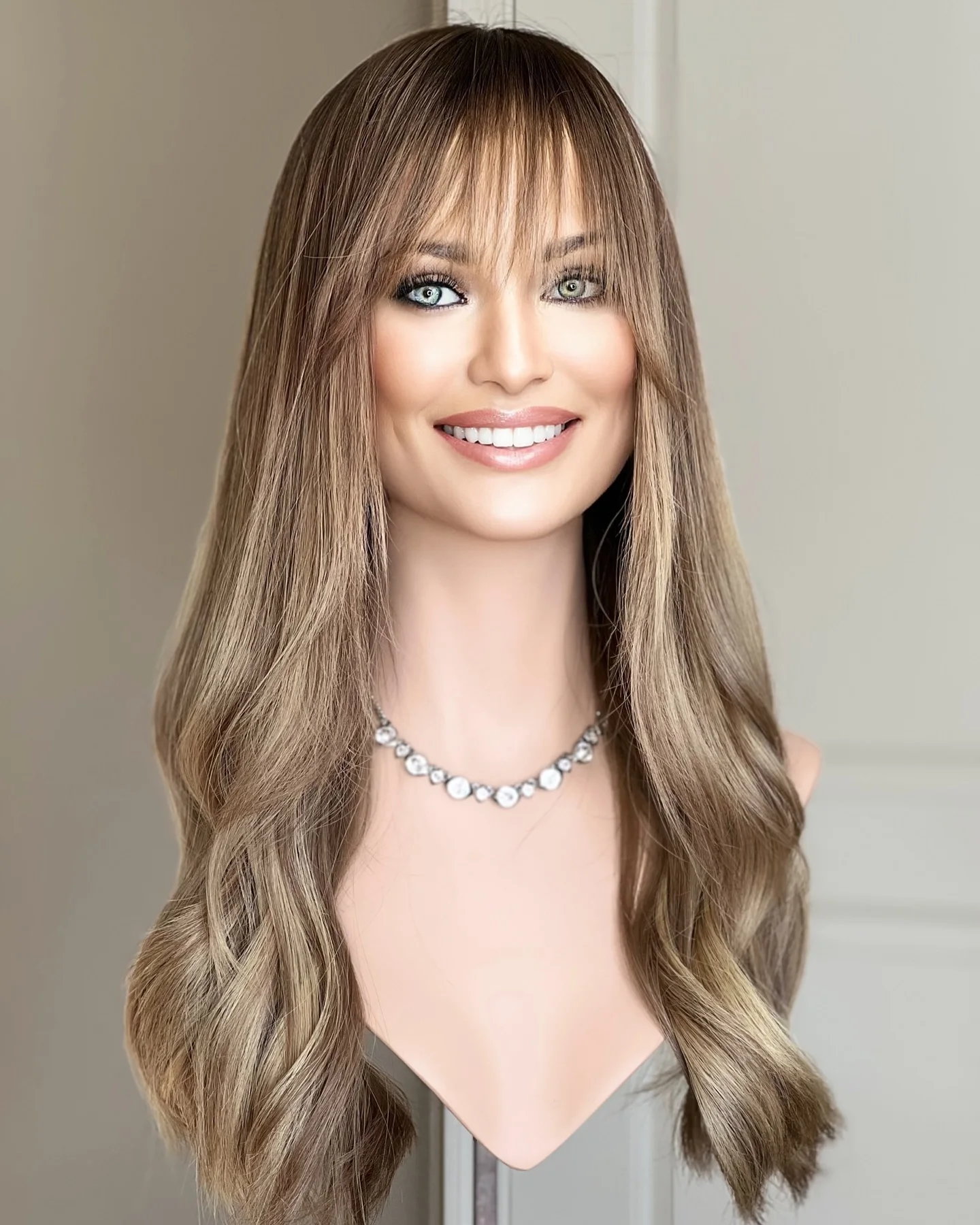 

Balayage Blonde Wig Body wave Lace Front Wig High Quality lace wig With Bangs Daily Use For Women Natural Looking