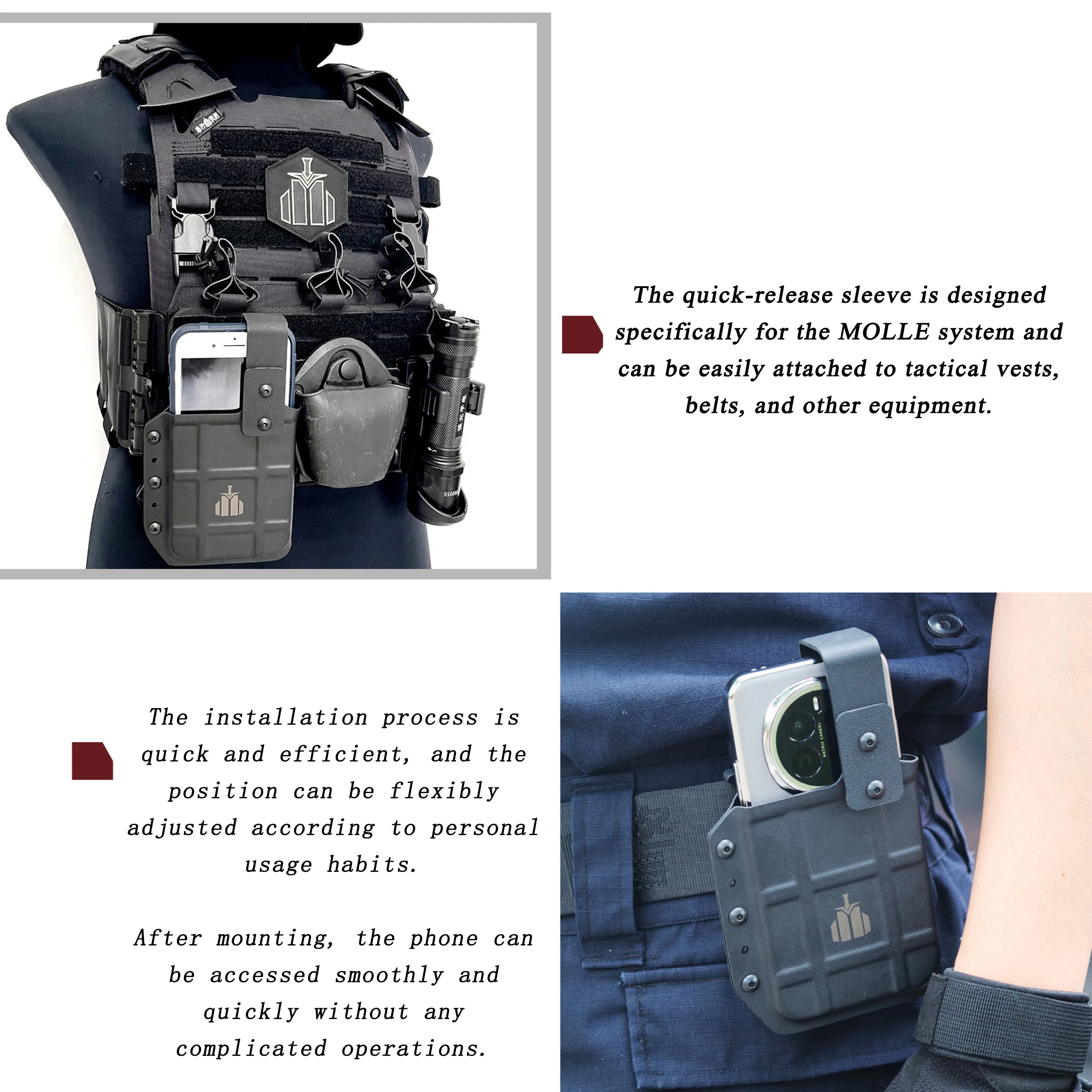 

Outdoor Tactical Phone Quick-Draw Holster K-Sheath Plate Molle CompatibleQuick-Draw Waist-Mounted Phone Pouch for Apple iPhones