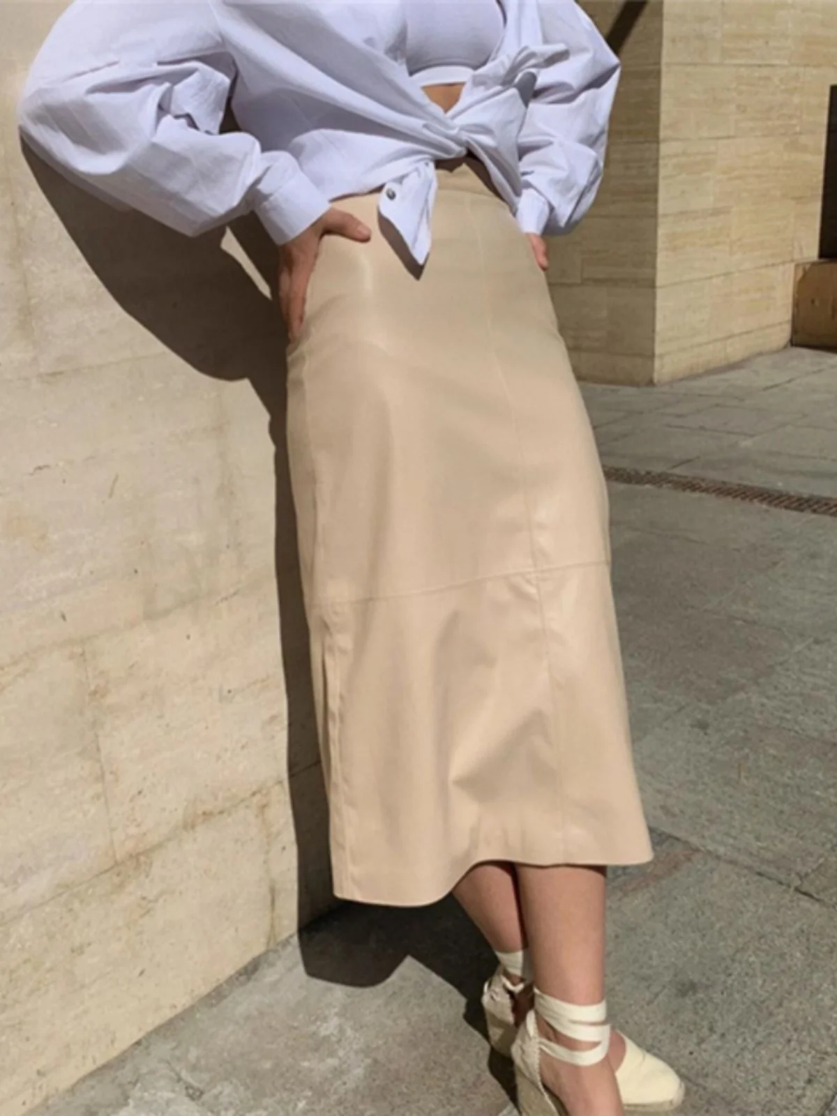 

Юбка из искусственной кожи с высокой талией, женские юбки трапециевидной формы средней длины в стиле ретро для женщин, осенняя мода