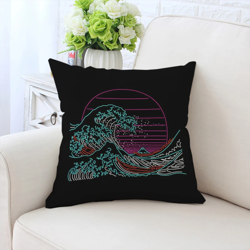 

40x40cm pillowcase Wave Sea Kanagawa custom double-sided printed sofa cushion cover office chair cushion headrest 45x45cm