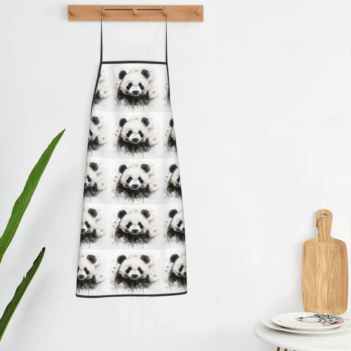 Cute Panda In White Background Apron Chef Cooking Tablier Waterproof Bib Kitchen Cleaning Pinafore for Women Men Painting