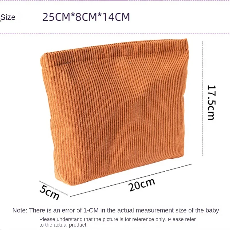 Korean Square Solid Corduroy Makeup Bags Large Capacity Toiletries Skin Care Goods Cosmetic Organizer Pouch Top-handle Clutches