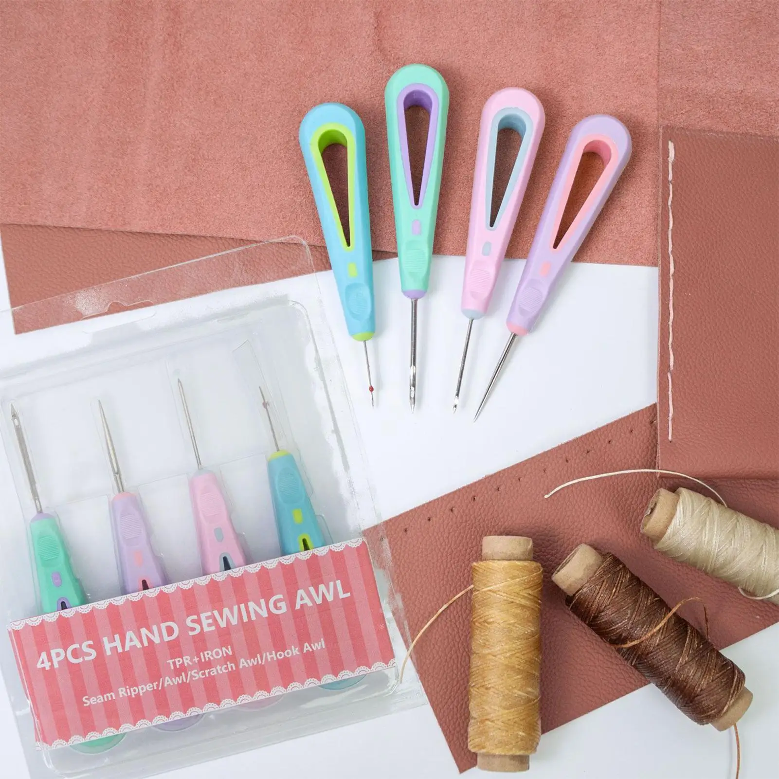 

Leather Sewing Kit 4 Pieces Stitching Ripper Tool Leather Working Awl For Threading Handcrafting Embroidery Quilting Knitting
