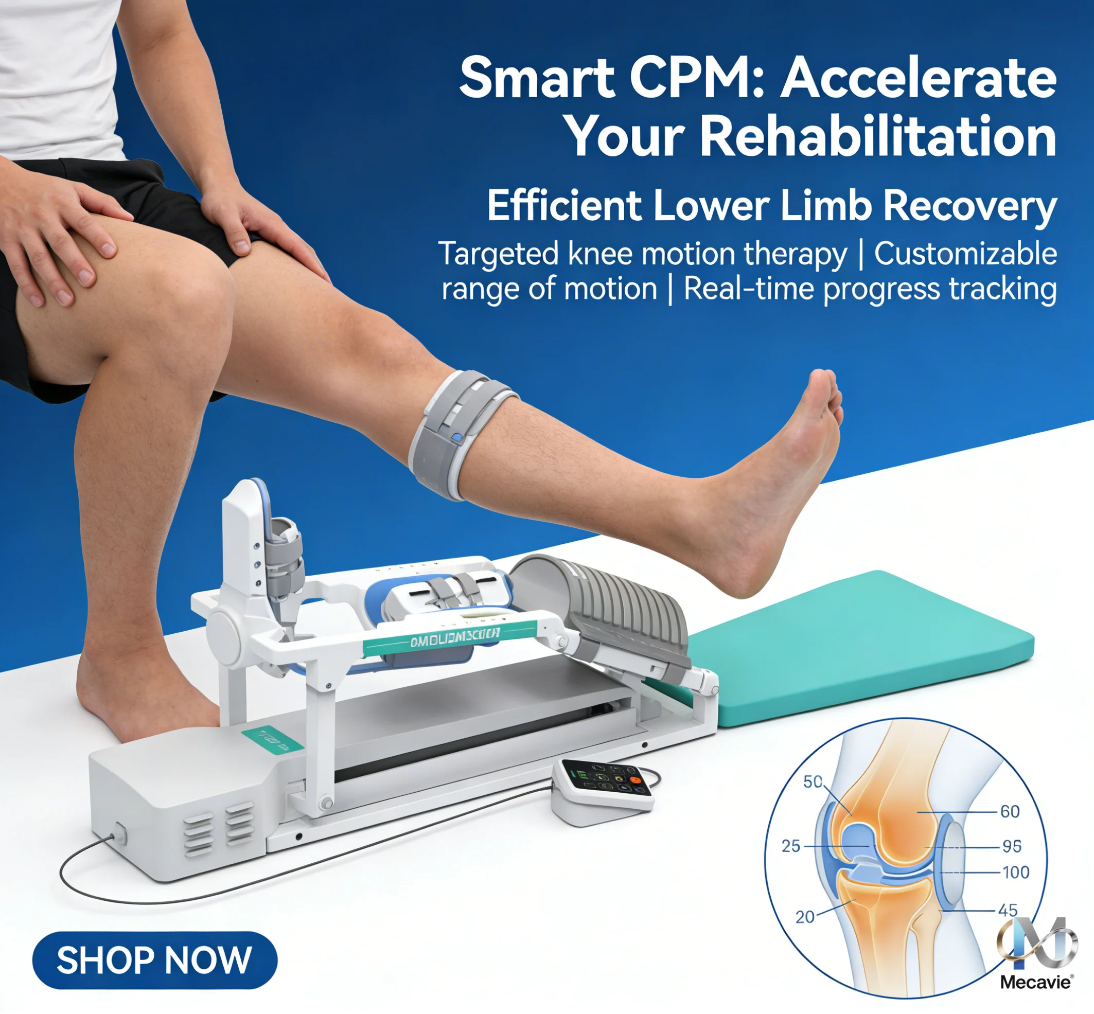 CPM Elektrischer Kniegelenk-Rehabilitationstrainer für den Hausgebrauch, multifunktionales Physiotherapiegerät, das hilft bei der Genesung von Frakturen der unteren Gliedmaßen und bei der Verbesserung der Gelenkflexibilität, ergonomisches Design für einen sicheren und komfortablen Trainingsprozess, ideal.