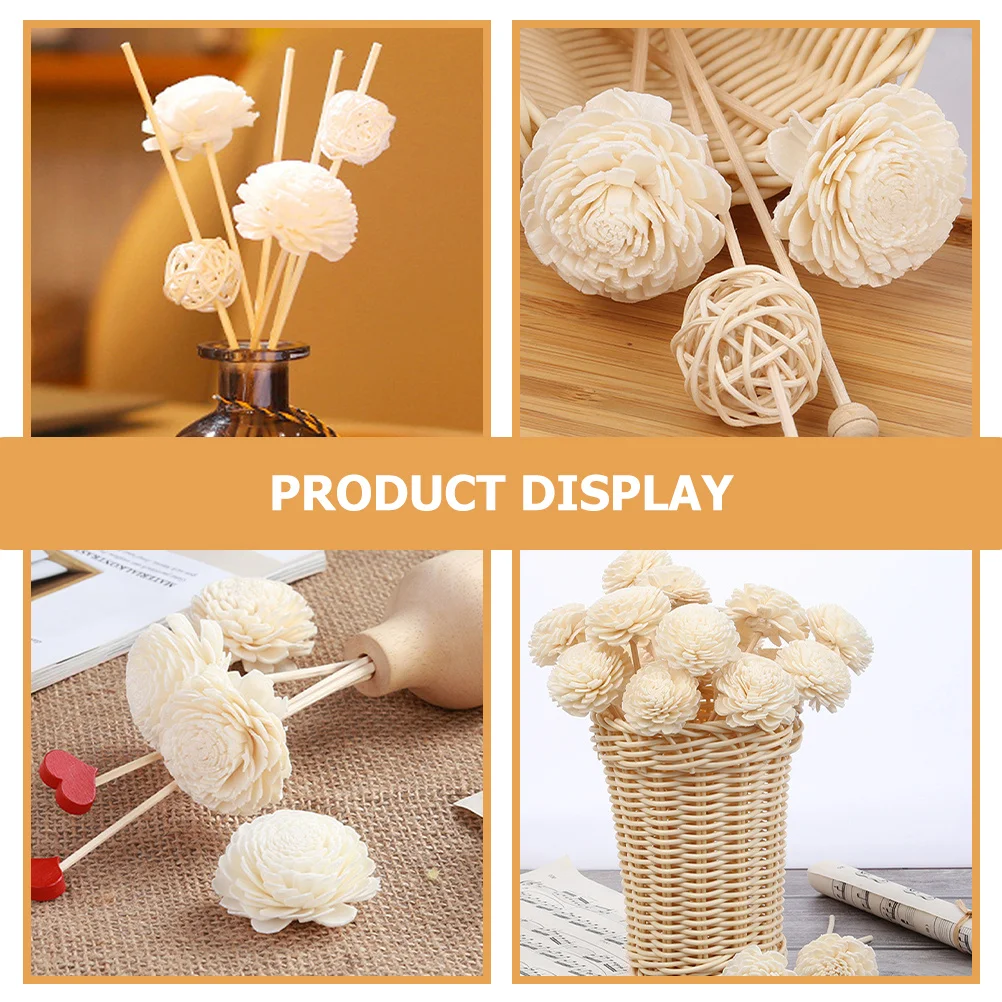 Image 3: Lot de 10 bâtonnets diffuseurs d'arômes décoratifs faits à la main avec fleurs, diffuseurs à roseaux pour bouteilles d'huile, ensemble élégant de désodorisants d'intérieur