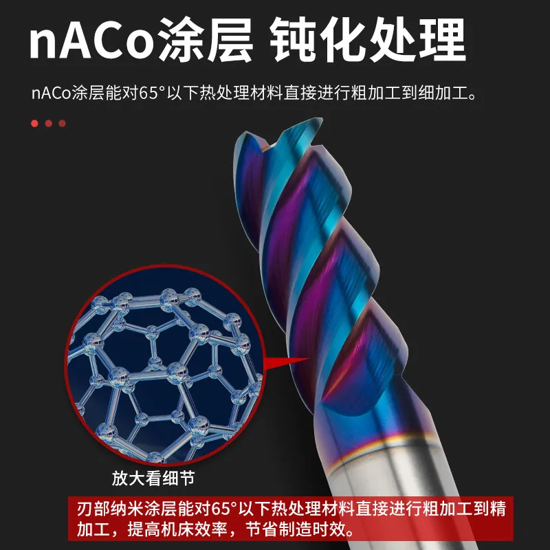 

65° Tungsten Carbide End Mill 4 Flute Nano Blue Coating CNC Milling Cutter for Stainless Steel & Hardened Steel 3mm