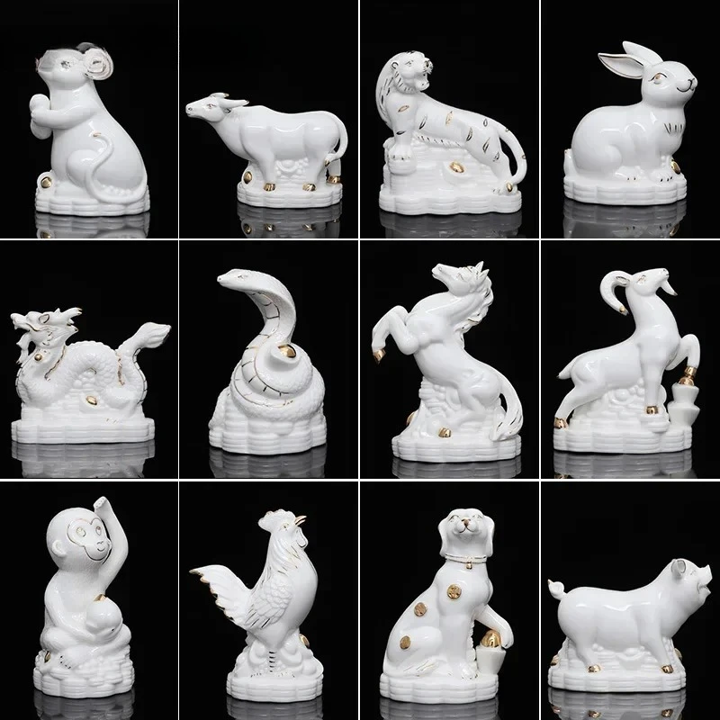 1PCS Ceramic Chinese Bionic Creative Twelve Zodiac Animal Ornament Office Desktop Crafts housewarming Home decor accessories