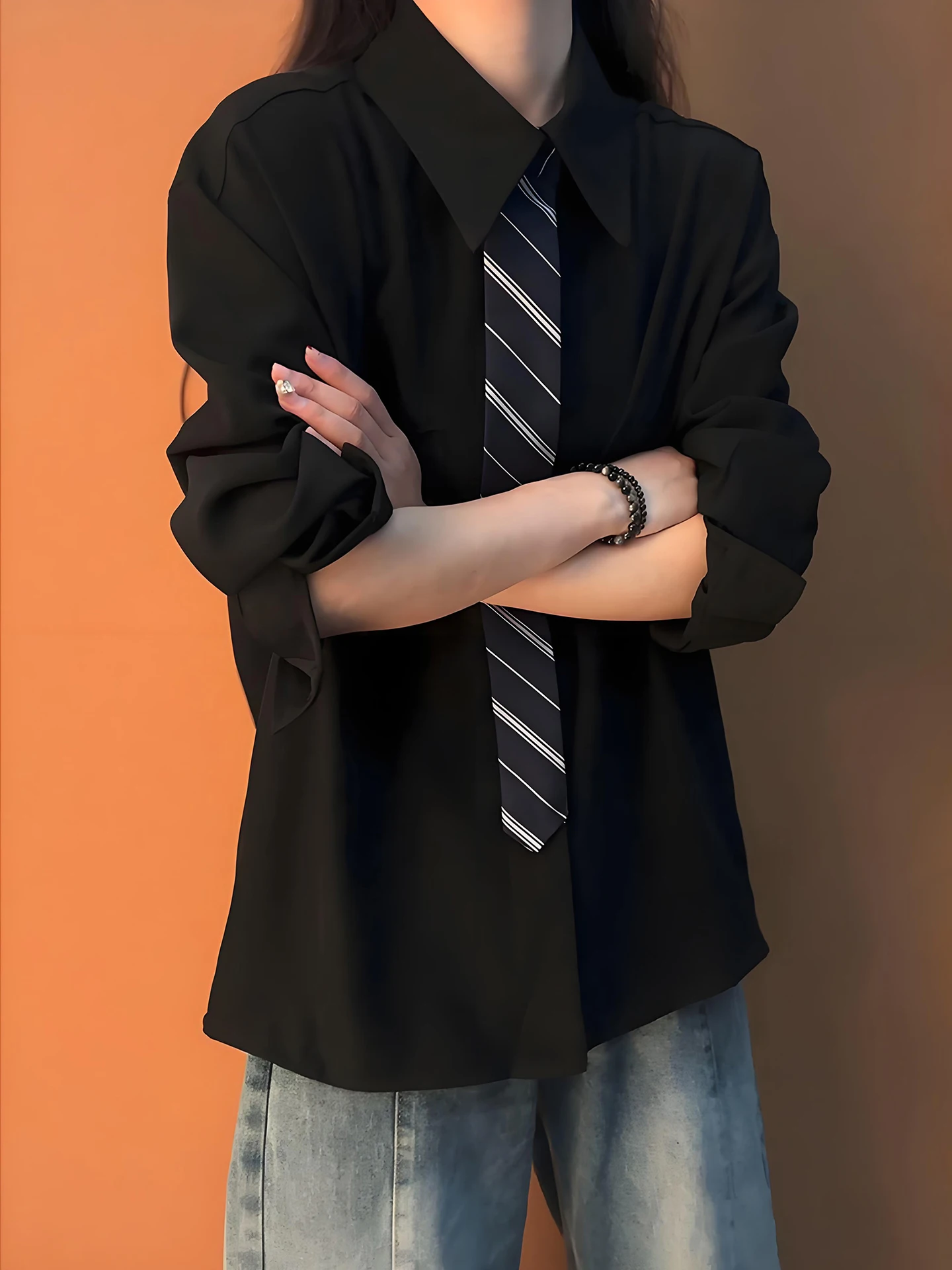 

Bla Patchwork Long Sve Men's irt Couple's Spring Design Casual College SleDK orm Loose Fit Classic Collar Spring...