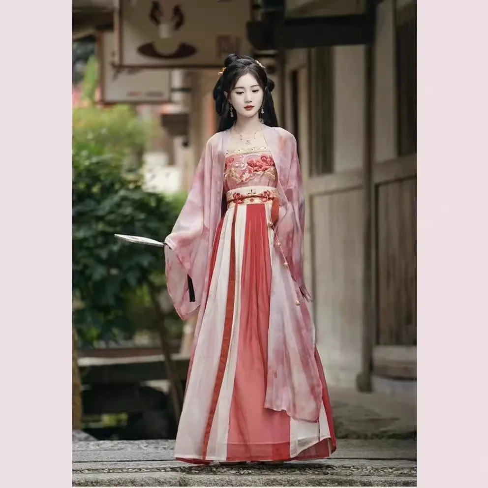 Improved Song Long Shirt Embroidered Slip Top Pleated Skirt Hanfu Women's Suit Chinese Style Daily