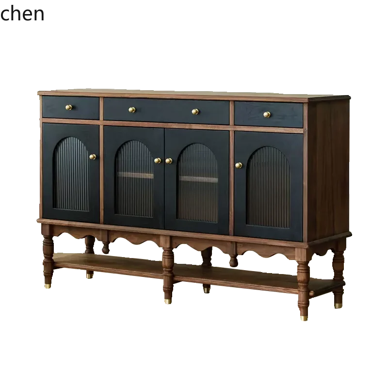 

ZWS. Black walnut retro side cabinet wine cabinet integrated black locker antique furniture