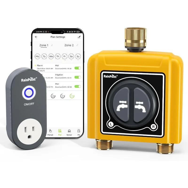 

WiFi Water Timer with Brass Inlet & Outlet，2 Zone WiFi Hose Timer for Lawn,WiFi Sprinkler Controller via APP/Voice Con