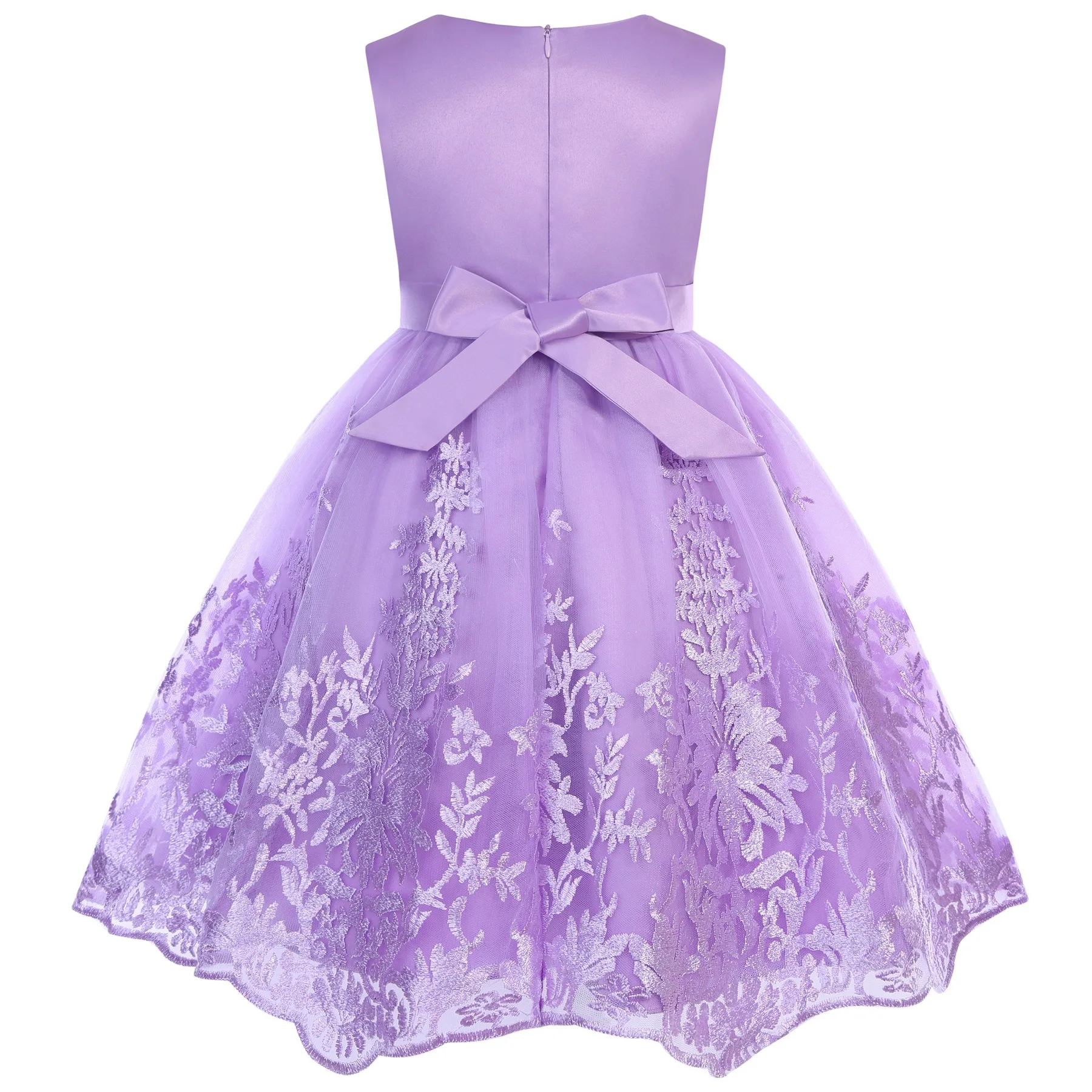 Children Sleeveless Flower Embroidery Tulle Princess Dresses For Girls Formal Banquet pageant Birthday Party Prom Puffy Gown