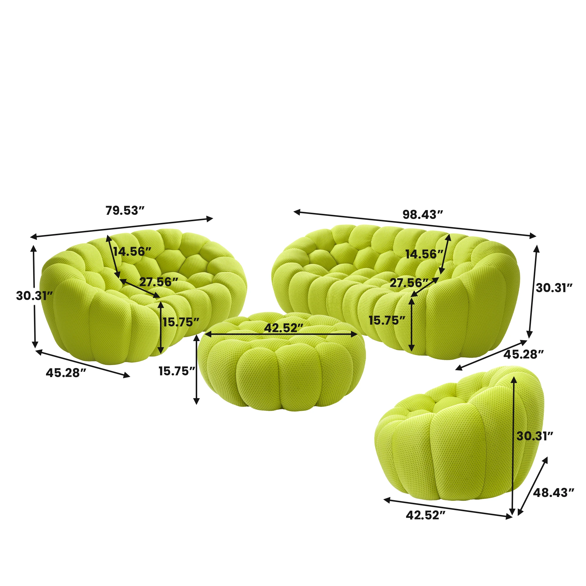Vacuum compression living room peak green bubble sofa curved football sofa set