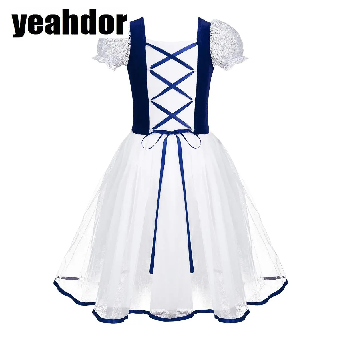 

Kids Girls Ballet Tutu Dress Velvet Body Mesh Puff Sleeves Gymnastics Leotard Dress Professional Ballerina Dance Dress Costumes