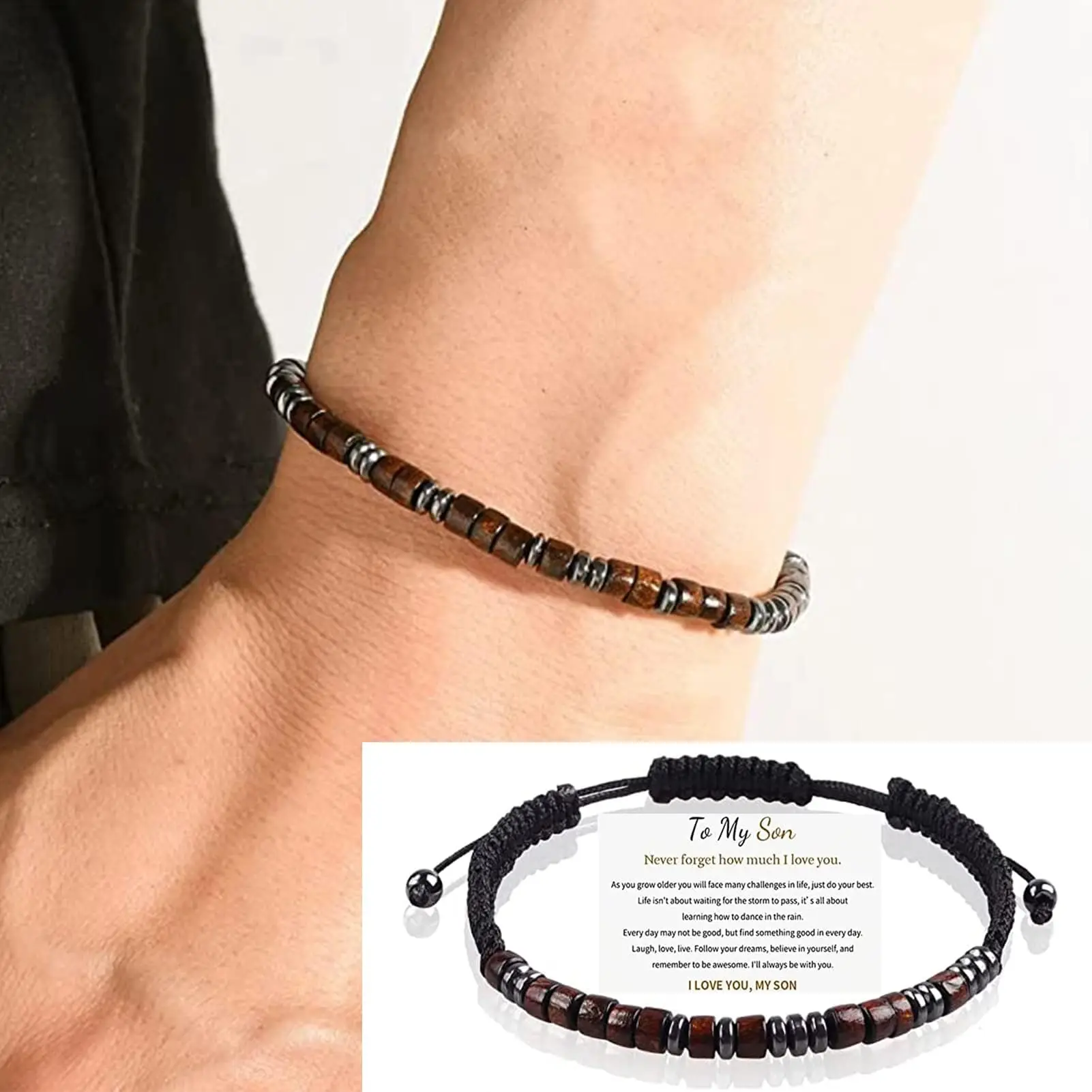 WG 1pc To My Son Morse Code Bracelets Always with you Wood Chip Black Magnet Couple Bracelet Christmas Bracelet Jewelry