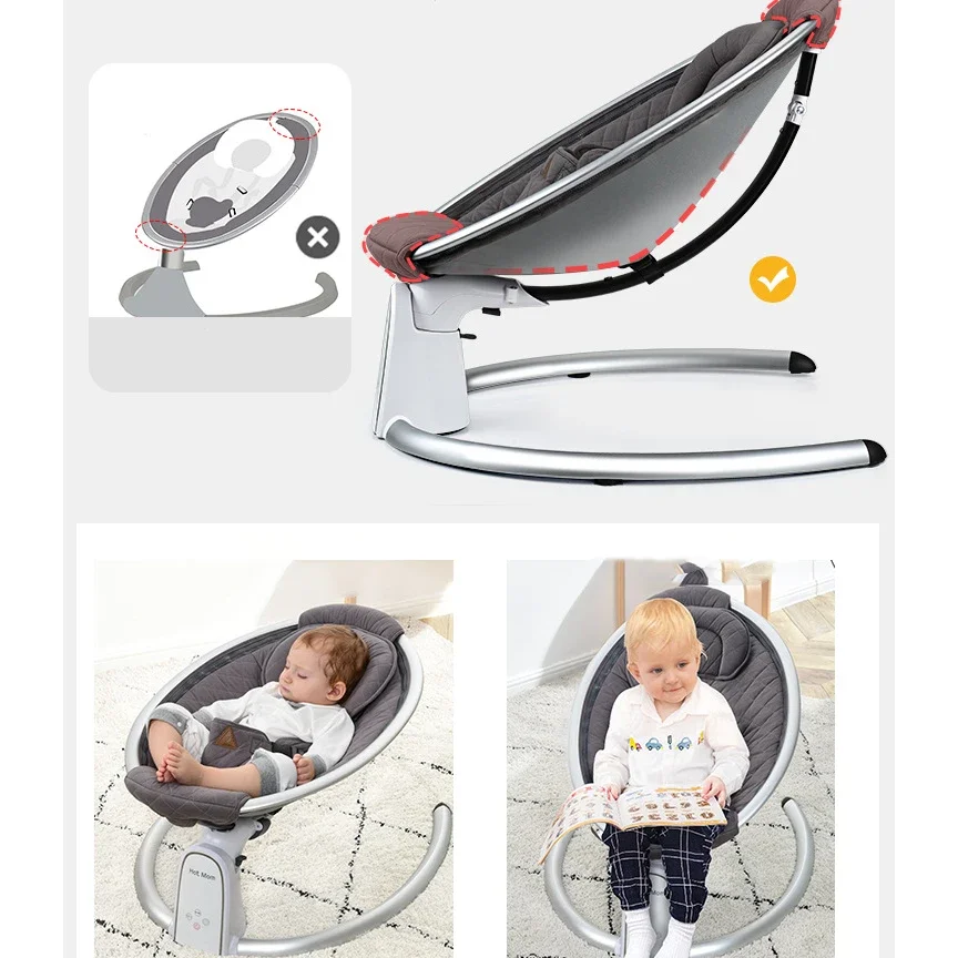 Electric Baby Bouncer - Bluetooth with Five Gear Swing, Intelligent Timing, Pure Cotton Baby Rocker Cradle, Hot Mom Design