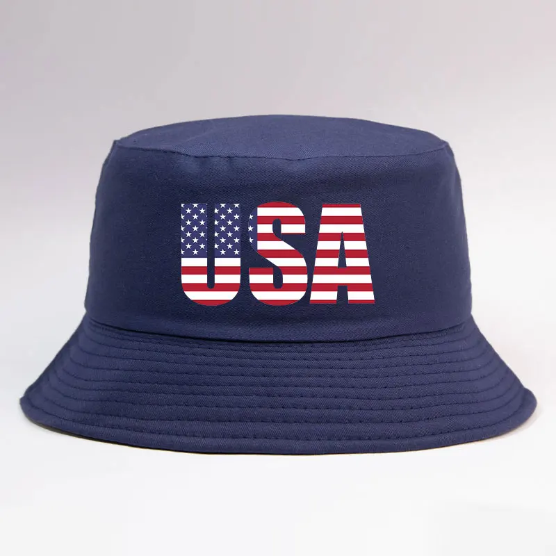 USA Letter in American Flag Colors Bucket Hat Woman Man Daily Outdoor Reversible Fisherman Cap Fashion Adult Summer Sun Caps