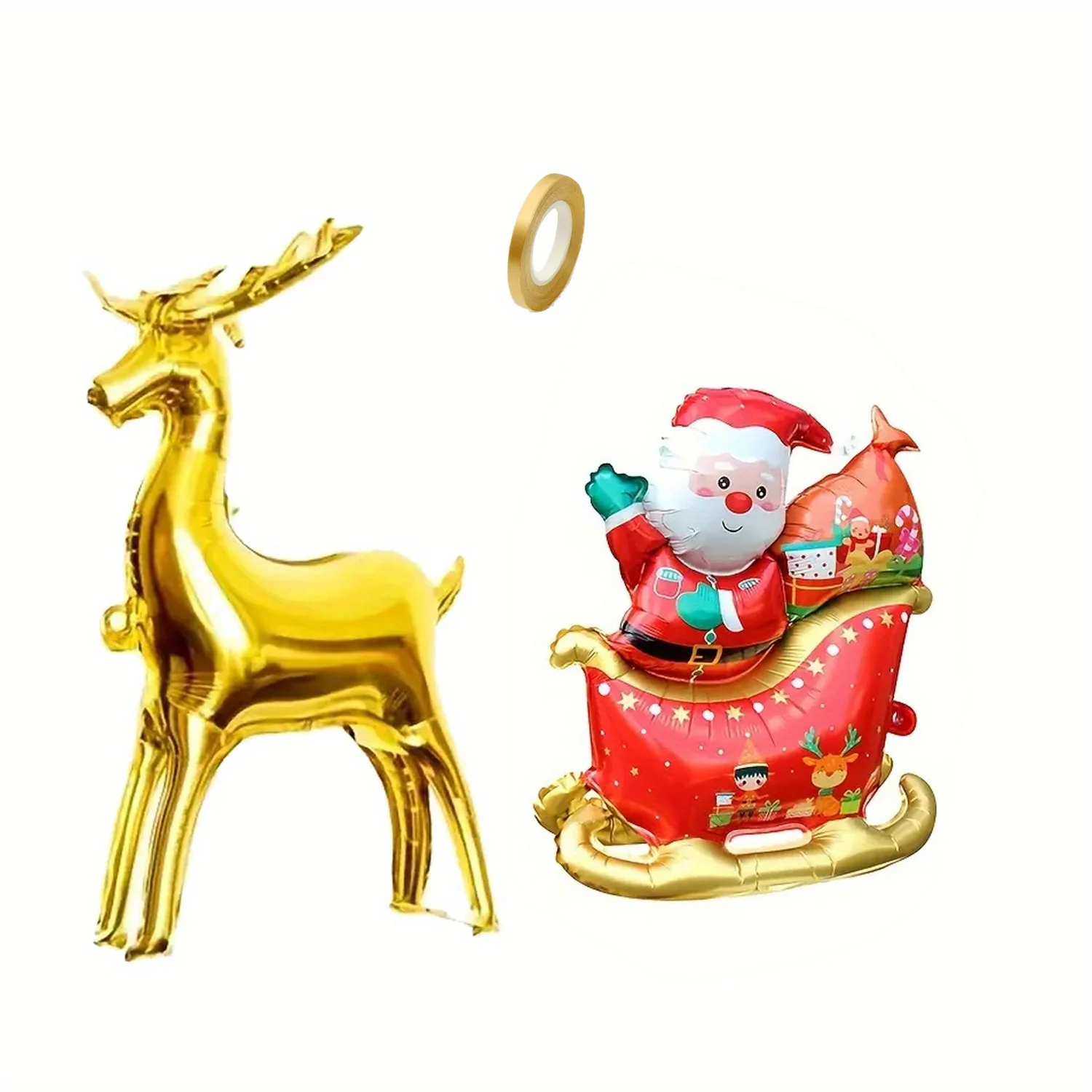 3pcs Santa Claus Sled Gold Deer Aluminum Film Balloon Set Christmas Theme Home Shopping Mall Decoration Christmas Balloons Gift