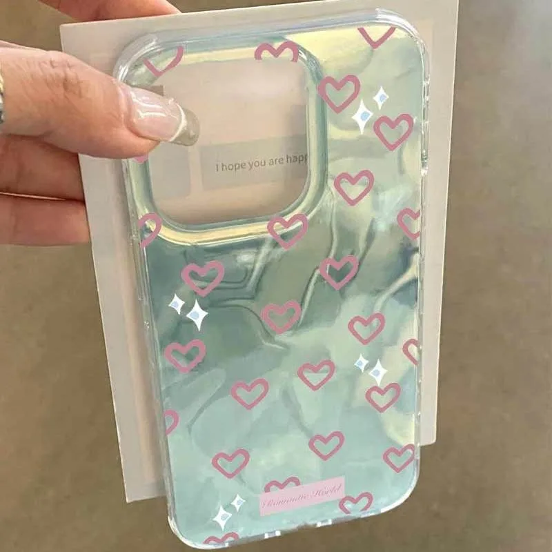 Luxury Pink Love Heart Case Compatible for IPhone 16 13 15 11 12 14 Pro Max 8 7 Plus XR XS X Max SE 2022 Pearly Bracelet Cover