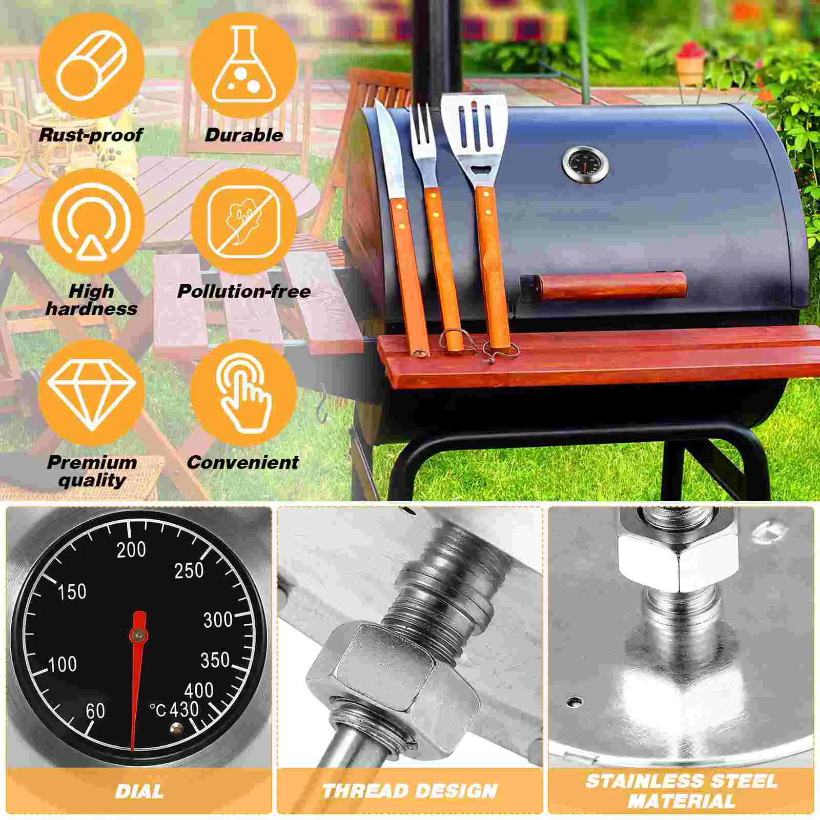 Bbq Heat Indicator Thermometer Oven Barbecue Large Dial Temperature Gauge for Smoker