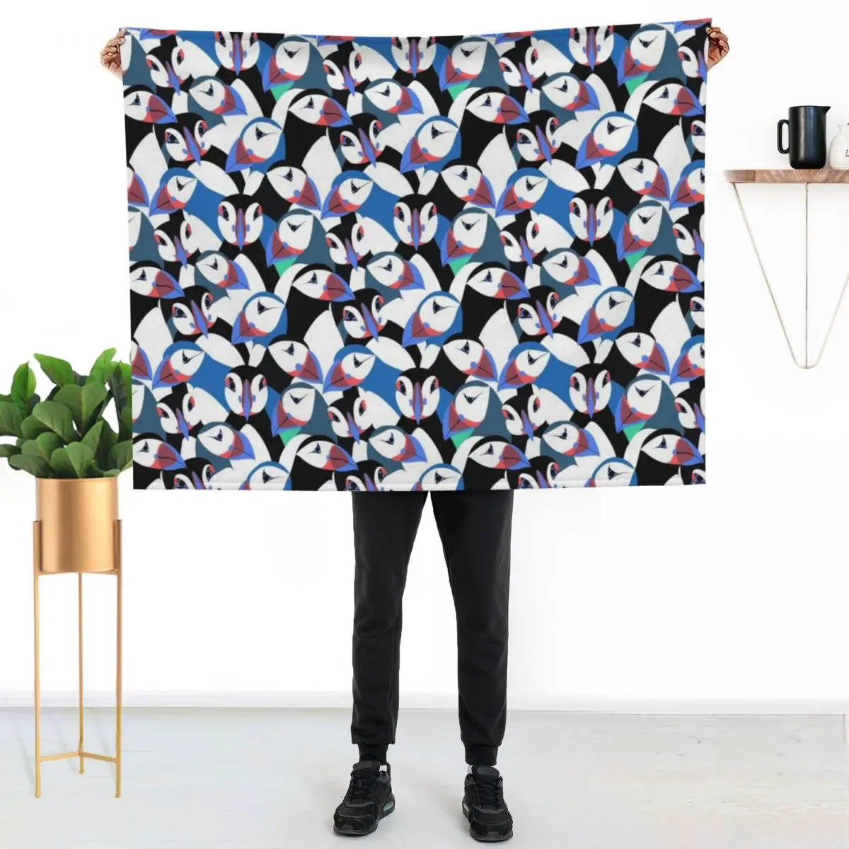 Puffins in bright blue Throw Blanket Soft Big Loose Plaid on the sofa Plush Blankets For Sofas Blankets For Bed Blankets