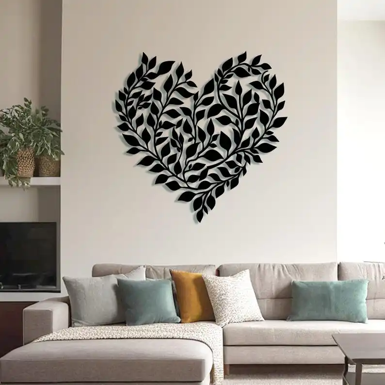 Latest Design Metal Leaf Heart Wall Art Laser Cut Custom Metal Interior Art Advanced Abstract Design from India 2025