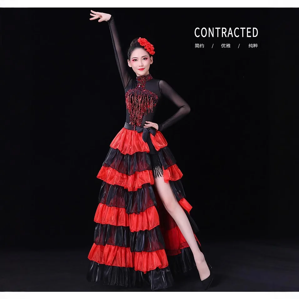

1pcs/lot woman fashion red bullfight dancing skirt lady belly dance performance lace up dance skirt