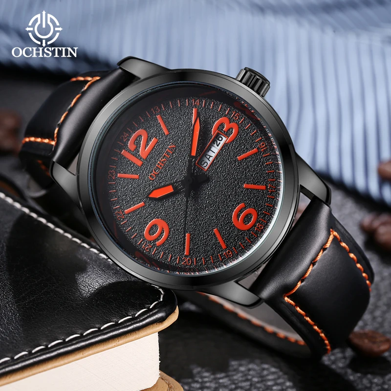 OCHSTIN 2026 Men Watches Waterproof Top Brand Luxury Leather Casual Sports Quartz Wristwatch Military Man Watch For Men Relogio