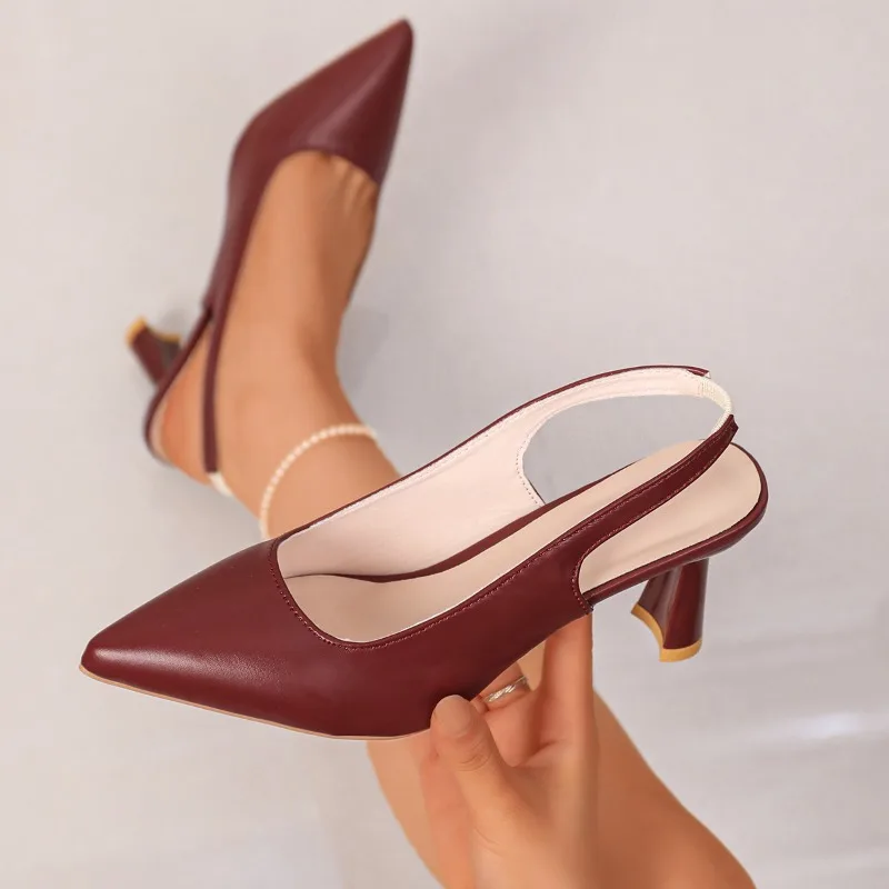 Summer Fashion Elegant Pointed Toe Stiletto Women's Heeled Mules 2026 Simple Slingback Comfortable Women Shoes Сандали Женские