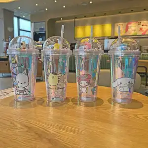 Double-Layer Plastic Water Cup, Portable Sport Mug, Straw Water Mug, Sanrio, Hello Kitty, Cinnamoroll, Melod, Kuromi, Anime Gift, New 8 Main Sales Mug Hello Kitty - №4