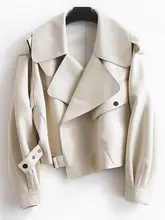 Women Black Short Leather Jacket Autumn Winter #4