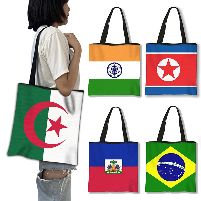 

National Flag Print Shoulder Bag Women Handbags Spain Israel Saudi Arabia Haiti Shopping Bag Travel Casual Satchel Tote Bags