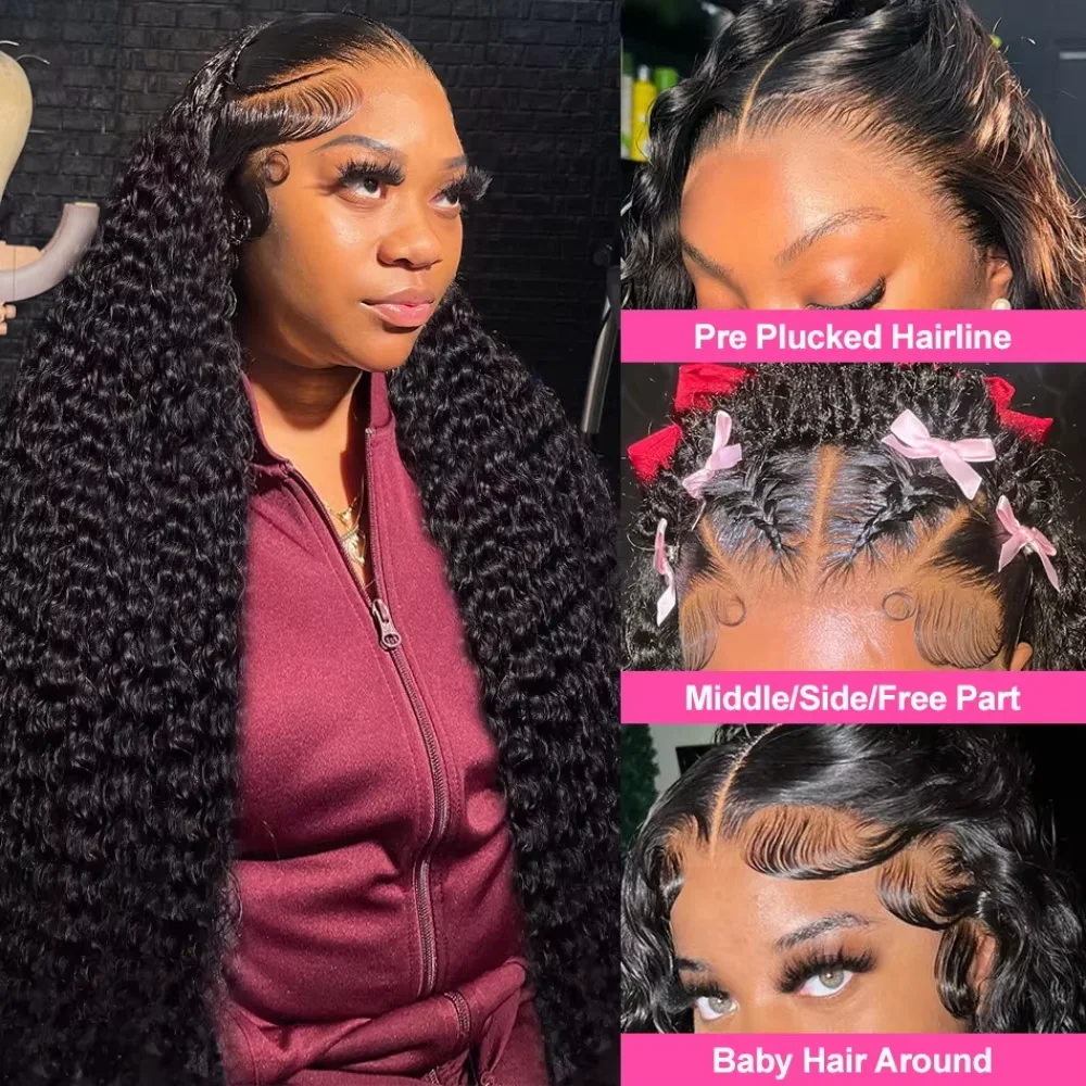 Peruca de Cabelo Humano Remy Cacheado Longo de 46 Polegadas, Ondas Profundas, Peruca Frontal de Renda 7x6, 13x4, 13x6, Peruca Frontal de Renda HD, Preto Jato, Max-lace