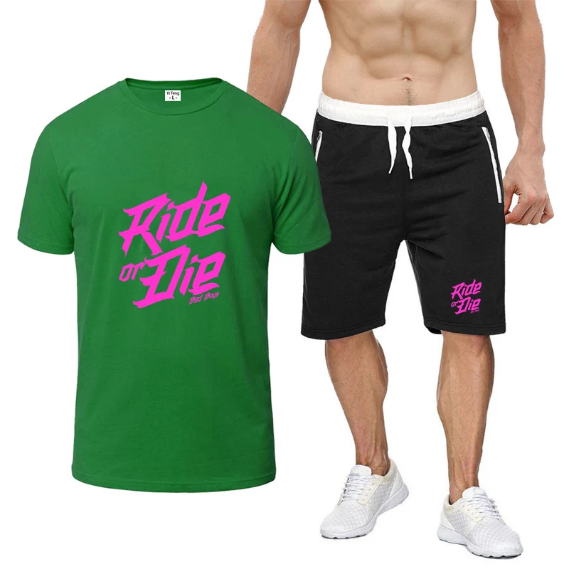 

Summer Man's Ride or die bike Logo Print Quick-dry Breathable Refreshing and non Stick to the body T-shirt Pants Sports Suits