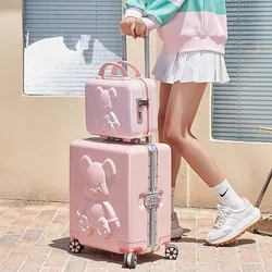 18 inch Bear Suitcase for Children Aluminum Frame 20-Inch Carry-on Cabin Suitcase Zipper Mini Trolley Case Suitcase Sets